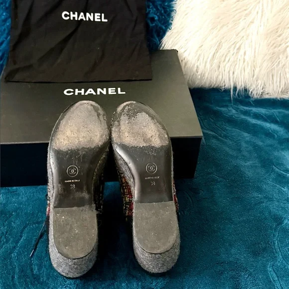 CHANEL 2013 platform plaid tweed loafers / shoes Luxury size EU 38 / US 7.5 - Picture 10 of 17